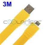 Micro USB Fladkabel - 3M (Gul)